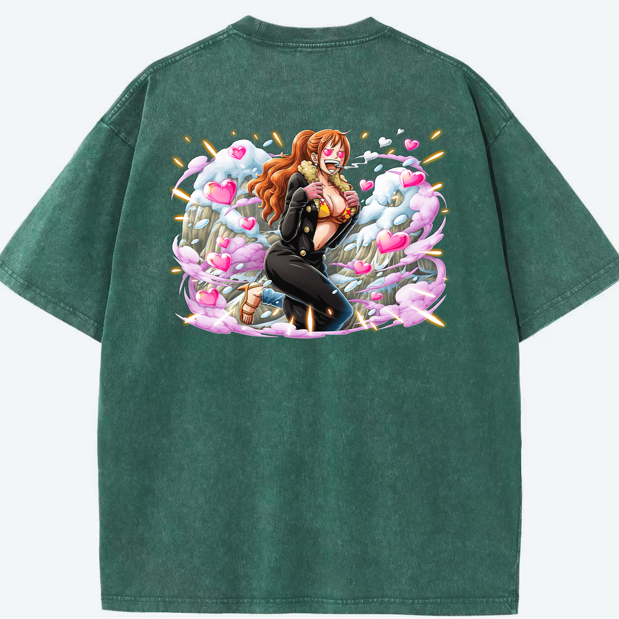 ワンピース ナミ ONE PIECE Nami 綿100% ヴィンテージ風 半袖Tシャツ（背面プリント）